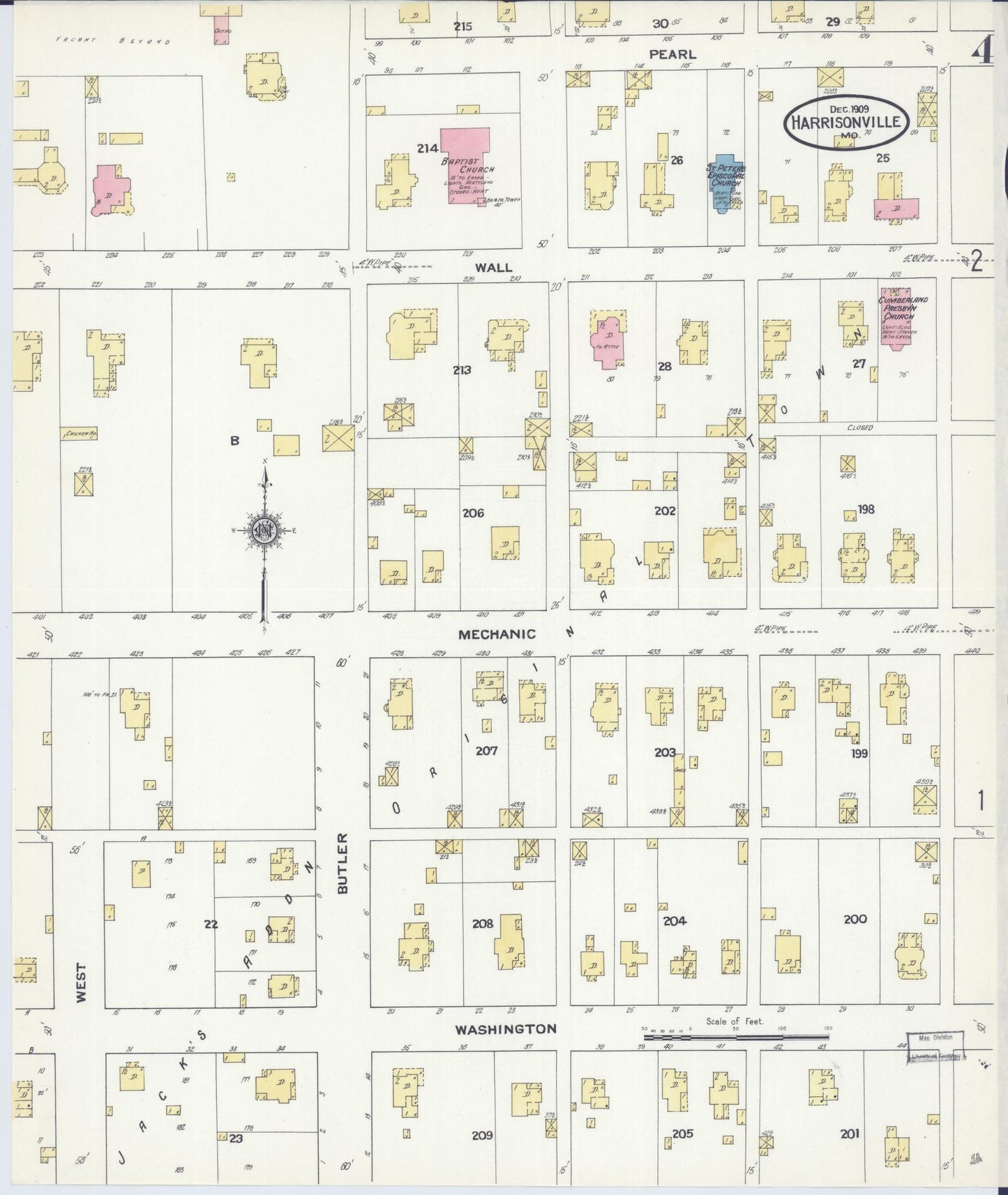 Sanborn Fire Insurance Map from Harrisonville, Cass County, Missouri (1909), Sheet #0004 - Complete Map Set gallery image, historic Sanborn map, vintage wall art, Missouri Missouri