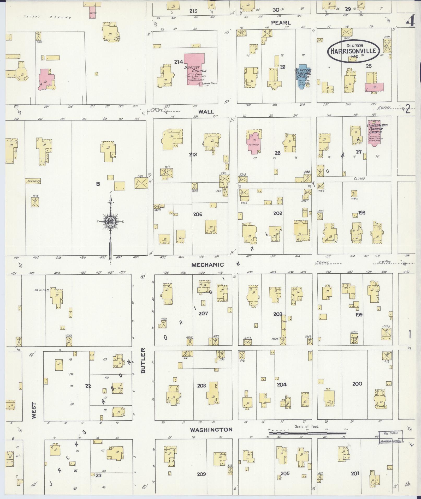 Sanborn Fire Insurance Map from Harrisonville, Cass County, Missouri (1909), Sheet #0004 - Complete Map Set gallery image, historic Sanborn map, vintage wall art, Missouri Missouri
