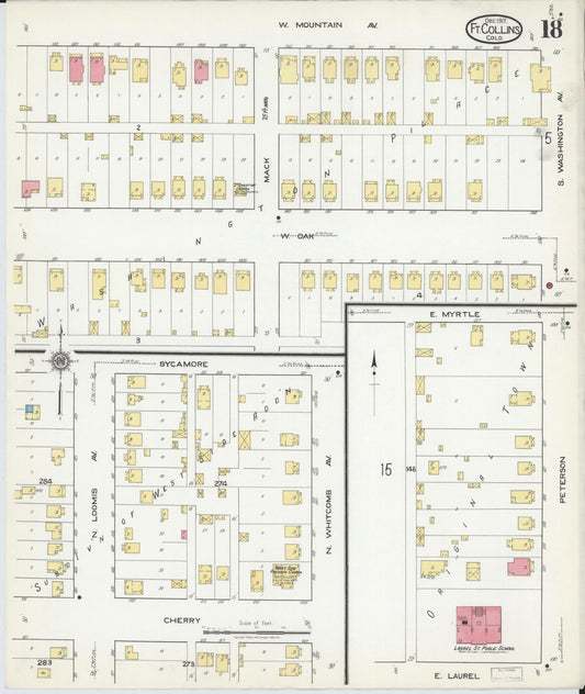 Sanborn Fire Insurance Map from Fort Collins, Larimer County, Colorado (1917), Sheet #0018 - Historic Sanborn Fire Insurance Map Print, vintage old map wall art, antique decor, genealogy gift, Colorado Colorado map