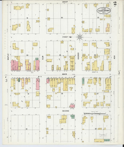 Sanborn Fire Insurance Map from Cedar Springs, Kent County, Michigan (1899), Sheet #0002 - Complete Map Set gallery image, historic Sanborn map, vintage wall art, Michigan Michigan