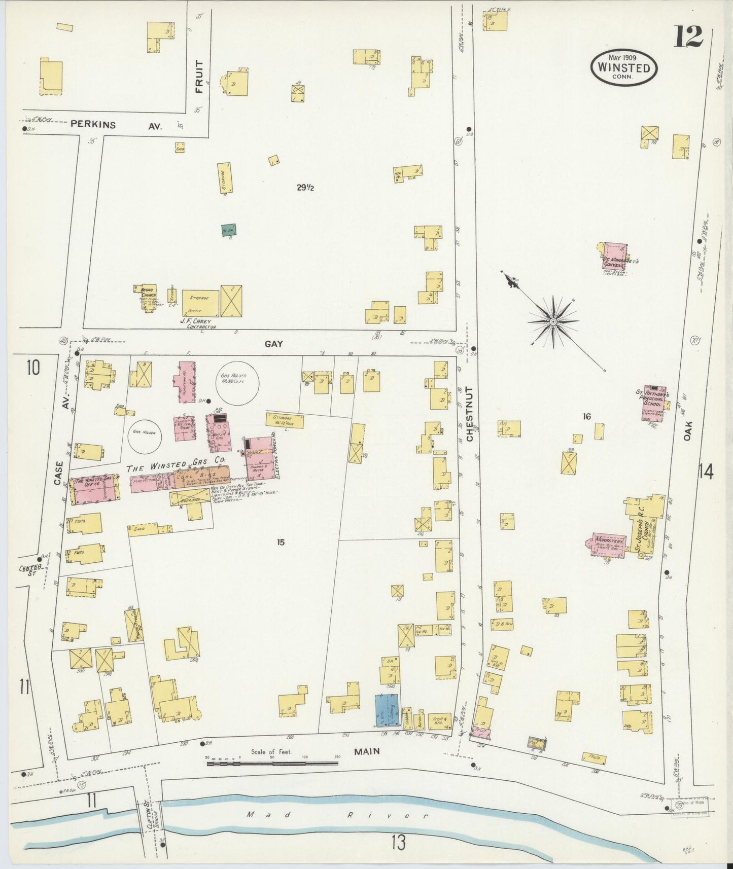 Sanborn Fire Insurance Map from Winsted, Litchfield County, Connecticut (1909), Sheet #0012 - Historic Sanborn Fire Insurance Map Print, vintage old map wall art, antique decor, genealogy gift, Connecticut Connecticut map