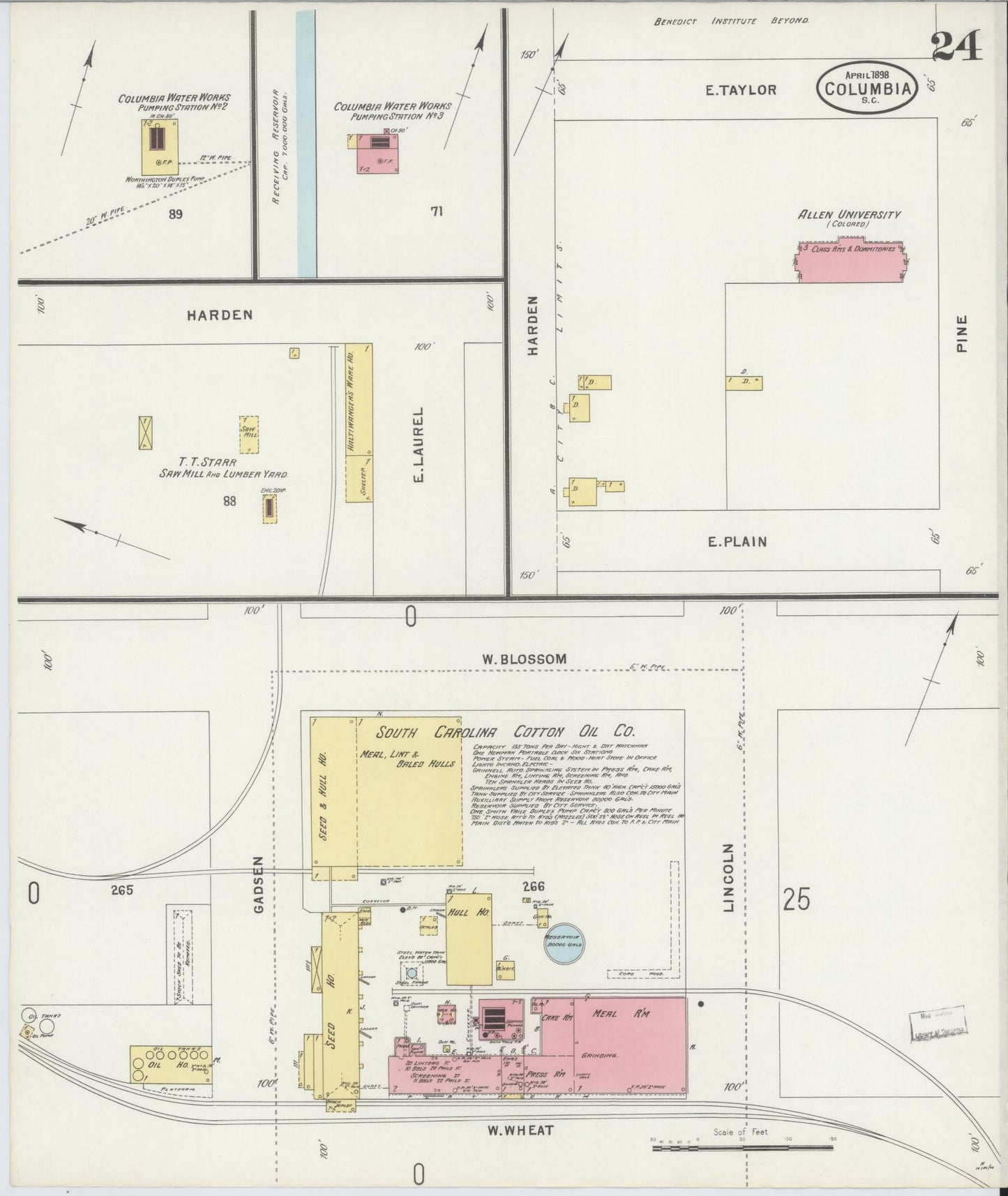Sanborn Fire Insurance Map from Columbia, Richland County, South Carolina (1898), Sheet #0024 - Complete Map Set gallery image, historic Sanborn map, vintage wall art, South Carolina South Carolina