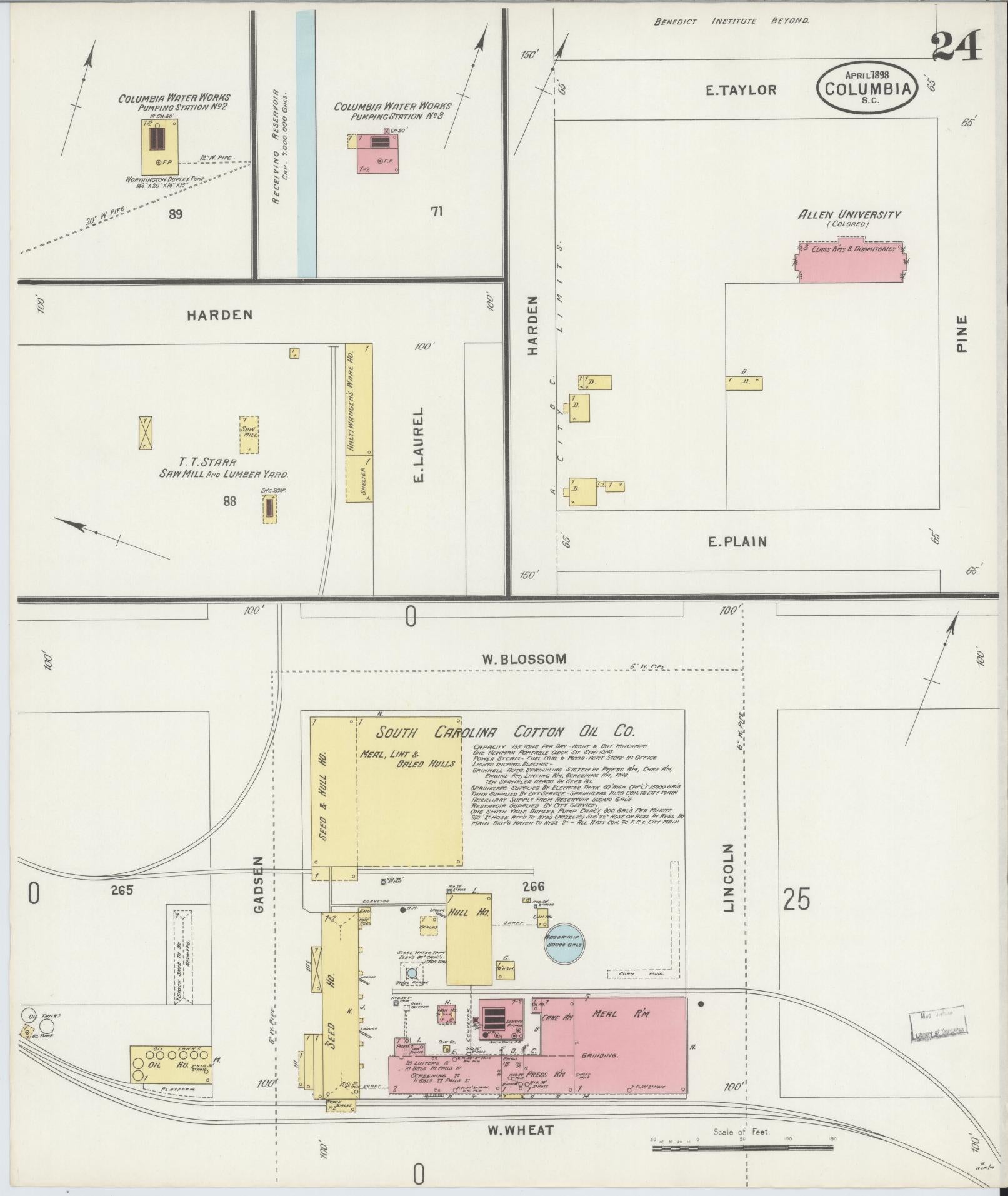 Sanborn Fire Insurance Map from Columbia, Richland County, South Carolina (1898), Sheet #0024 - Complete Map Set gallery image, historic Sanborn map, vintage wall art, South Carolina South Carolina