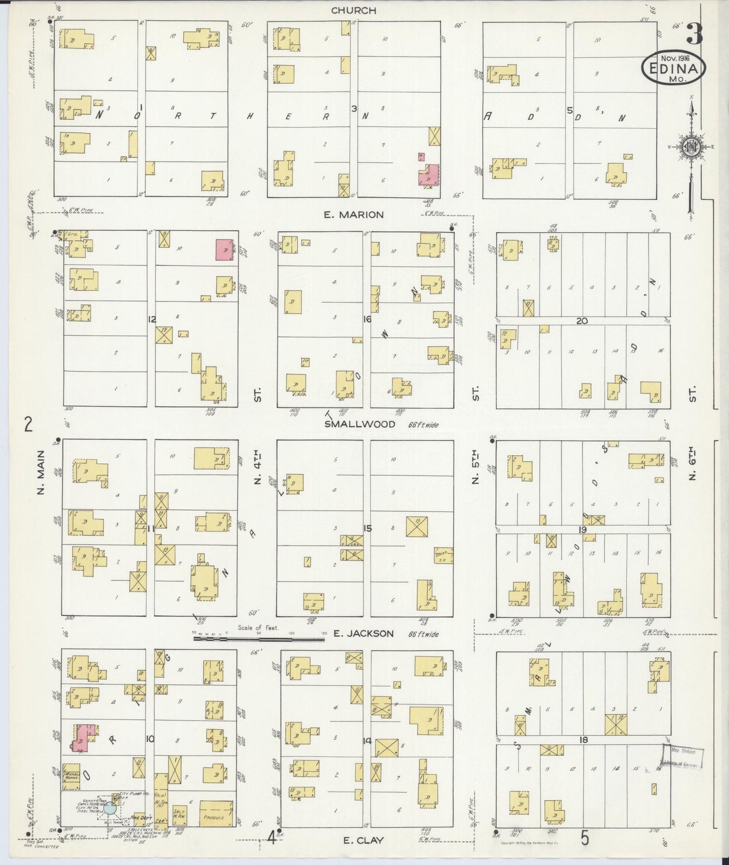 Sanborn Fire Insurance Map from Edina, Knox County, Missouri (1916), Sheet #0003 - Complete Map Set gallery image, historic Sanborn map, vintage wall art, Missouri Missouri