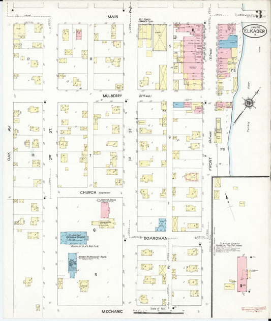 Sanborn Fire Insurance Map from Elkader, Clayton County, Iowa (1913), Sheet #0003 - Historic Sanborn Fire Insurance Map Print, vintage old map wall art