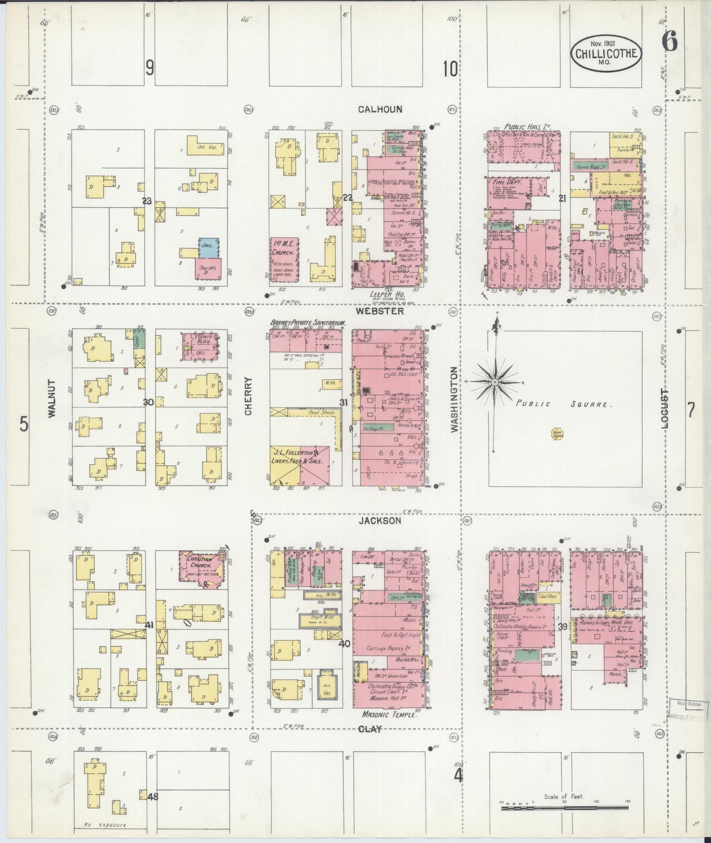 Sanborn Fire Insurance Map from Chillicothe, Livingston County, Missouri (1901), Sheet #0006 - Historic Sanborn Fire Insurance Map Print, vintage old map wall art, antique decor, genealogy gift, Missouri Missouri map