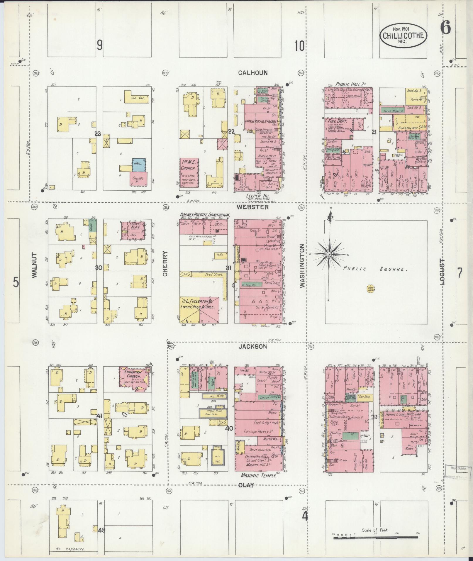 Sanborn Fire Insurance Map from Chillicothe, Livingston County, Missouri (1901), Sheet #0006 - Historic Sanborn Fire Insurance Map Print, vintage old map wall art, antique decor, genealogy gift, Missouri Missouri map