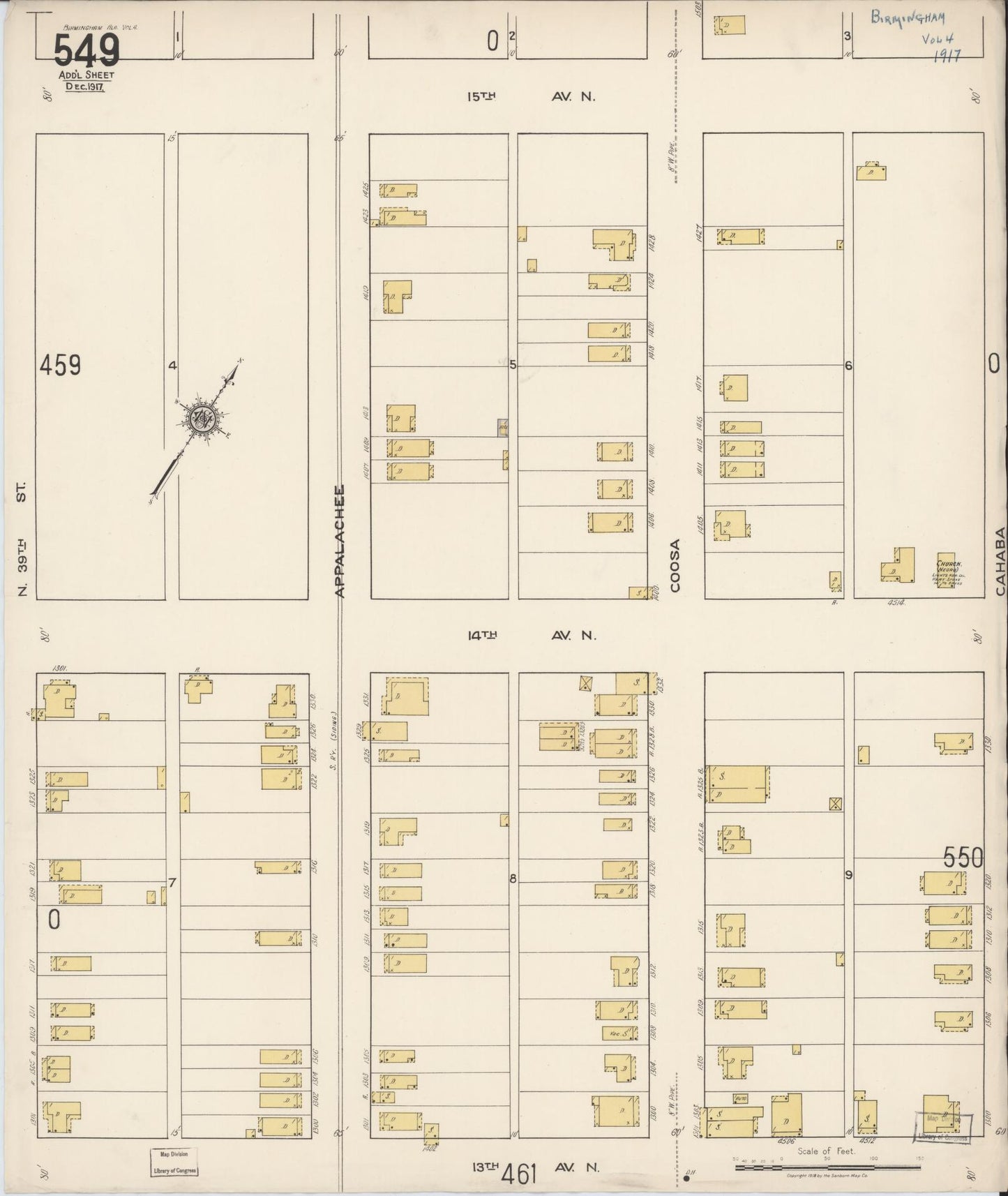 Sanborn Fire Insurance Map from Birmingham, Jefferson County, Alabama (1917), Sheet #0549 - Complete Map Set gallery image, historic Sanborn map, vintage wall art, Alabama Alabama