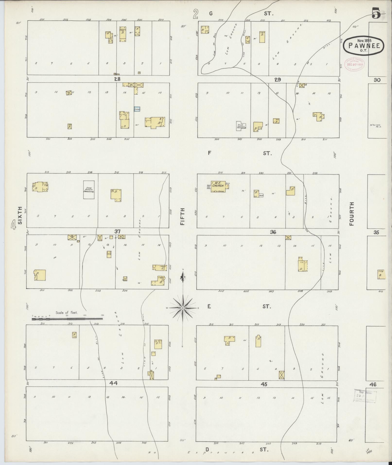 Sanborn Fire Insurance Map from Pawnee, Pawnee County, Oklahoma (1895), Sheet #0005 - Historic Sanborn Fire Insurance Map Print, vintage old map wall art, antique decor, genealogy gift, Oklahoma Oklahoma map