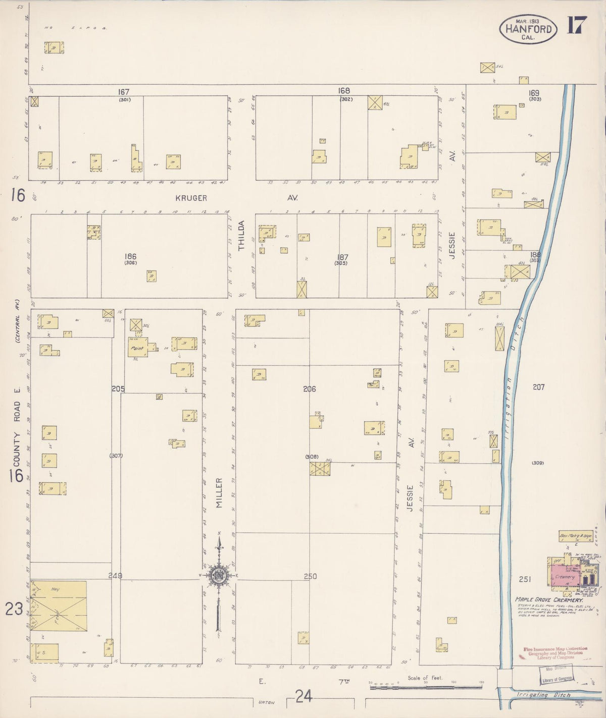 Sanborn Fire Insurance Map from Hanford, Kings County, California (1913), Sheet #0017 - Complete Map Set gallery image, historic Sanborn map, vintage wall art, California California
