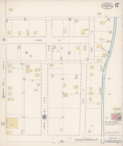 Sanborn Fire Insurance Map from Hanford, Kings County, California (1913), Sheet #0017 - Complete Map Set gallery image, historic Sanborn map, vintage wall art, California California