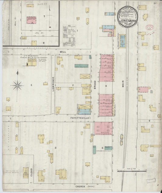 Sanborn Fire Insurance Map from Jonesboro, Clayton County, Georgia (1895), Sheet #0001 - Historic Sanborn Fire Insurance Map Print, vintage old map wall art, antique decor, genealogy gift, Georgia Georgia map