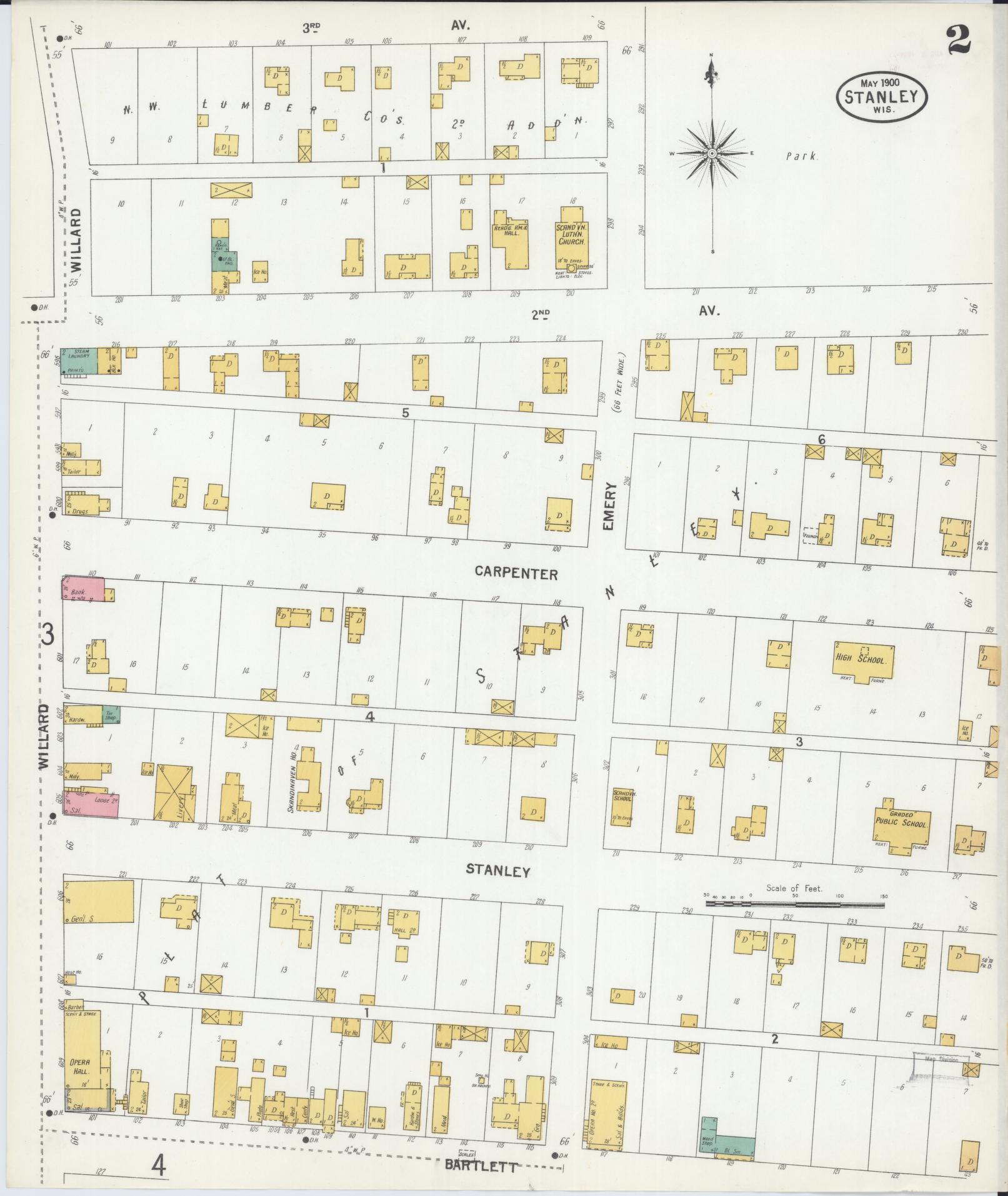 Sanborn Fire Insurance Map from Stanley, Chippewa County, Wisconsin (1900), Sheet #0002 - Historic Sanborn Fire Insurance Map Print, vintage old map wall art, antique decor, genealogy gift, Wisconsin Wisconsin map