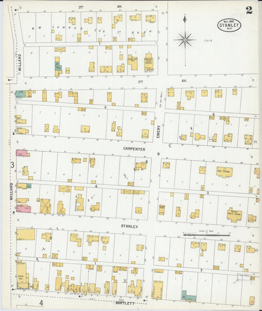 Sanborn Fire Insurance Map from Stanley, Chippewa County, Wisconsin (1900), Sheet #0002 - Historic Sanborn Fire Insurance Map Print, vintage old map wall art, antique decor, genealogy gift, Wisconsin Wisconsin map