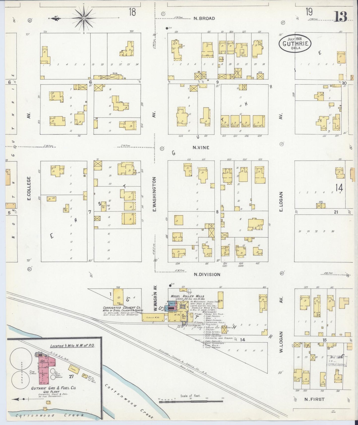 Sanborn Fire Insurance Map from Guthrie, Logan County, Oklahoma (1908), Sheet #0013 - Complete Map Set gallery image, historic Sanborn map, vintage wall art, Oklahoma Oklahoma
