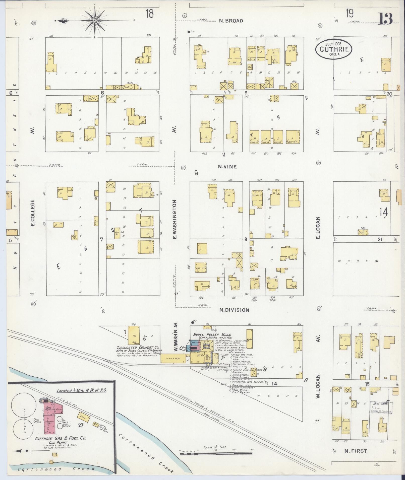 Sanborn Fire Insurance Map from Guthrie, Logan County, Oklahoma (1908), Sheet #0013 - Complete Map Set gallery image, historic Sanborn map, vintage wall art, Oklahoma Oklahoma