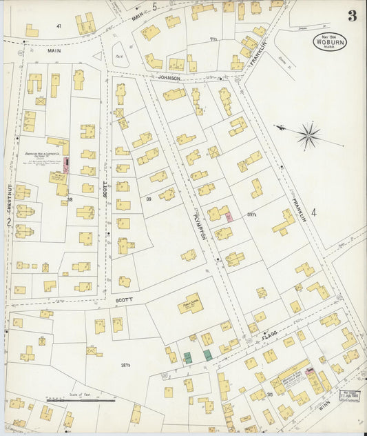 Sanborn Fire Insurance Map from Woburn, Middlesex County, Massachusetts (1904), Sheet #0003 - Historic Sanborn Fire Insurance Map Print, vintage old map wall art, antique decor, genealogy gift, Massachusetts Massachusetts map