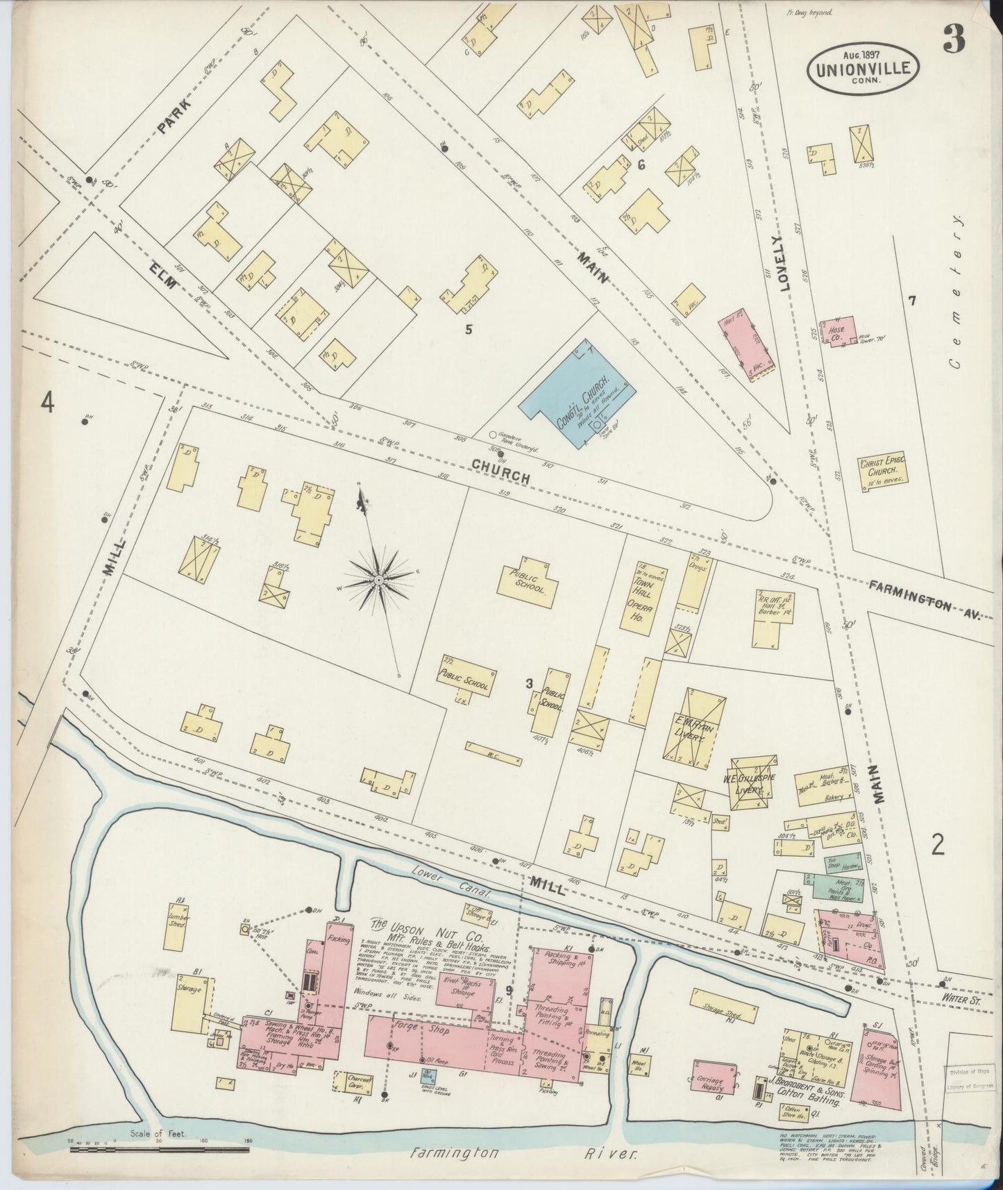 Sanborn Fire Insurance Map from Unionville, Hartford County, Connecticut (1897), Sheet #0003 - Complete Map Set gallery image, historic Sanborn map, vintage wall art, Connecticut Connecticut
