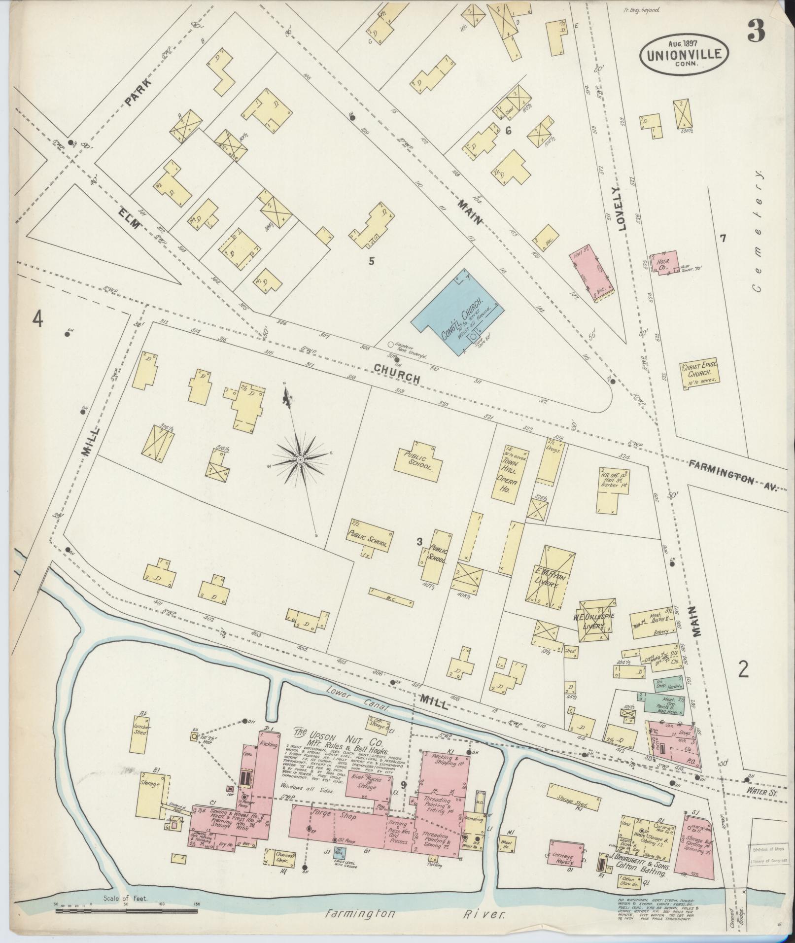 Sanborn Fire Insurance Map from Unionville, Hartford County, Connecticut (1897), Sheet #0003 - Complete Map Set gallery image, historic Sanborn map, vintage wall art, Connecticut Connecticut