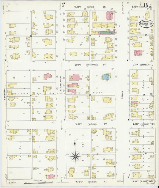 Sanborn Fire Insurance Map from Rochester, Fulton County, Indiana (1907), Sheet #0008 - Historic Sanborn Fire Insurance Map Print, vintage old map wall art, antique decor, genealogy gift, Indiana Indiana map