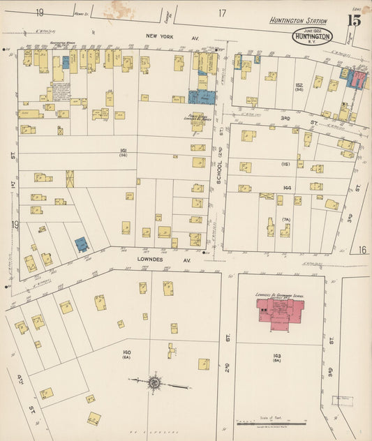 Sanborn Fire Insurance Map from Huntington, Suffolk County, New York (1922), Sheet #0015 - Historic Sanborn Fire Insurance Map Print, vintage old map wall art, antique decor, genealogy gift, New York New York map