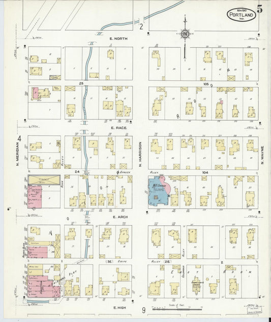 Sanborn Fire Insurance Map from Portland, Jay County, Indiana (1910), Sheet #0005 - Historic Sanborn Fire Insurance Map Print, vintage old map wall art, antique decor, genealogy gift, Indiana Indiana map