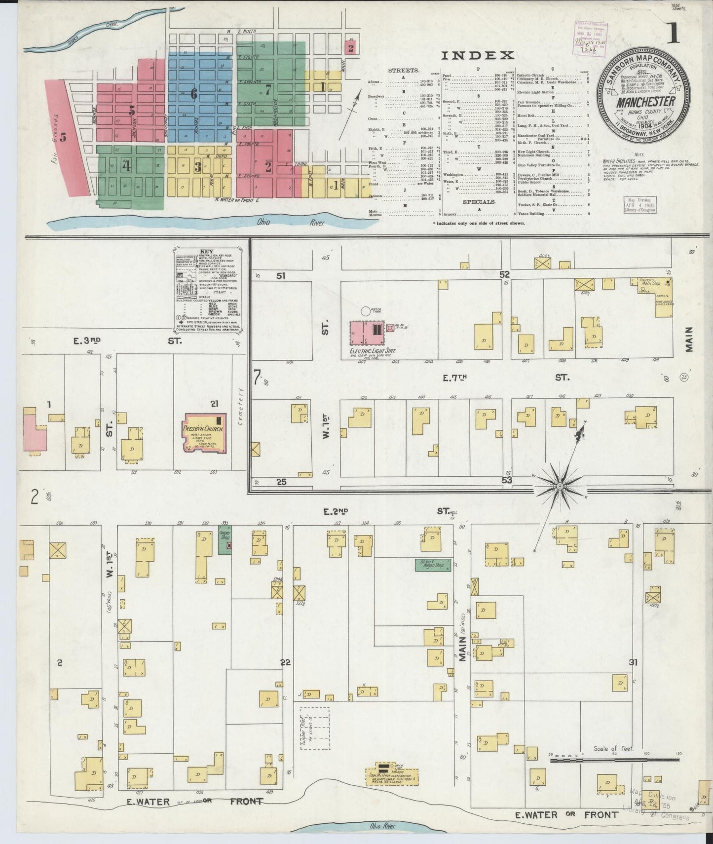 Sanborn Fire Insurance Map from Manchester, Adams County, Ohio (1904), Sheet #0001 - Historic Sanborn Fire Insurance Map Print, vintage old map wall art, antique decor, genealogy gift, Ohio Ohio map