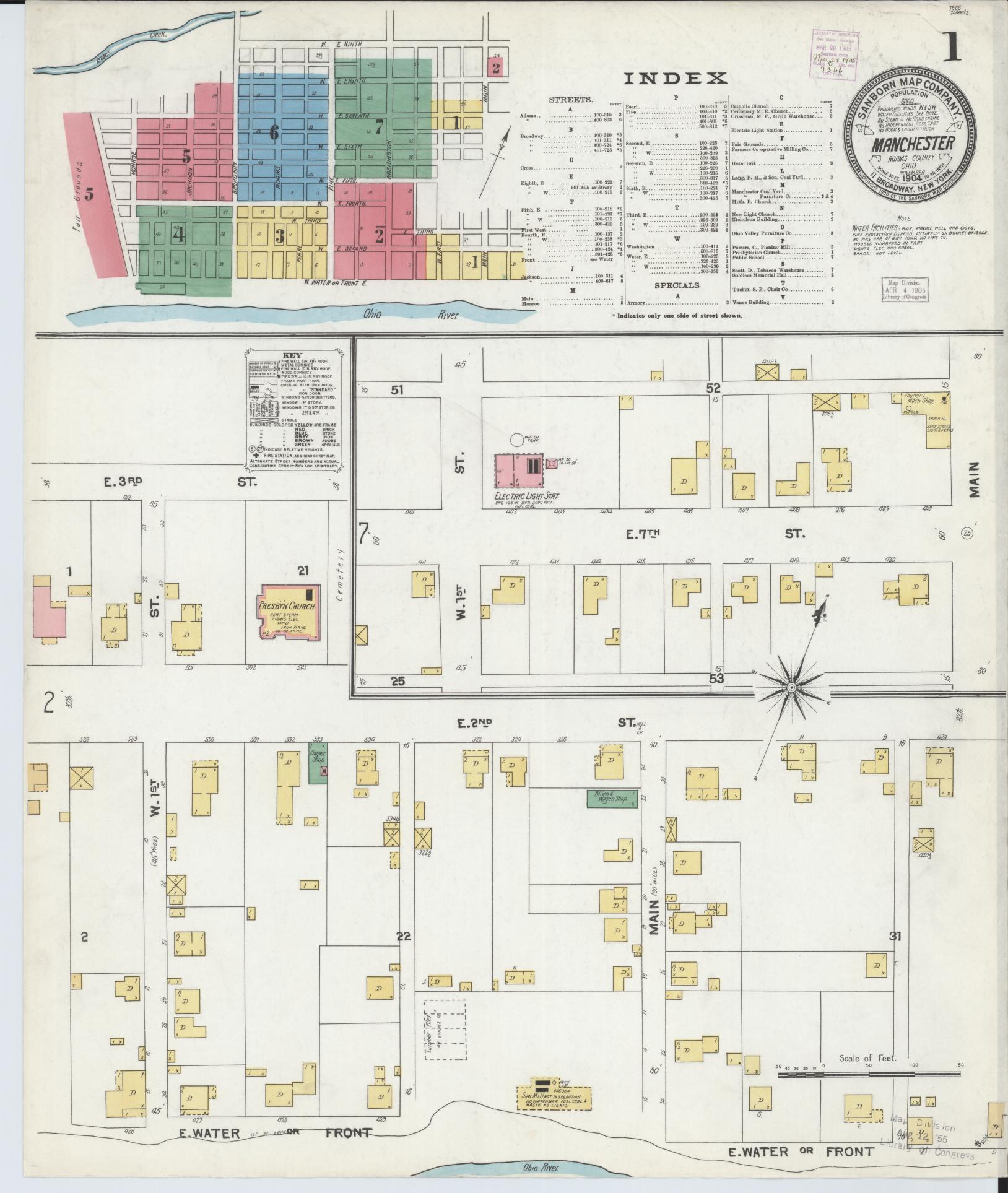 Sanborn Fire Insurance Map from Manchester, Adams County, Ohio (1904), Sheet #0001 - Historic Sanborn Fire Insurance Map Print, vintage old map wall art, antique decor, genealogy gift, Ohio Ohio map