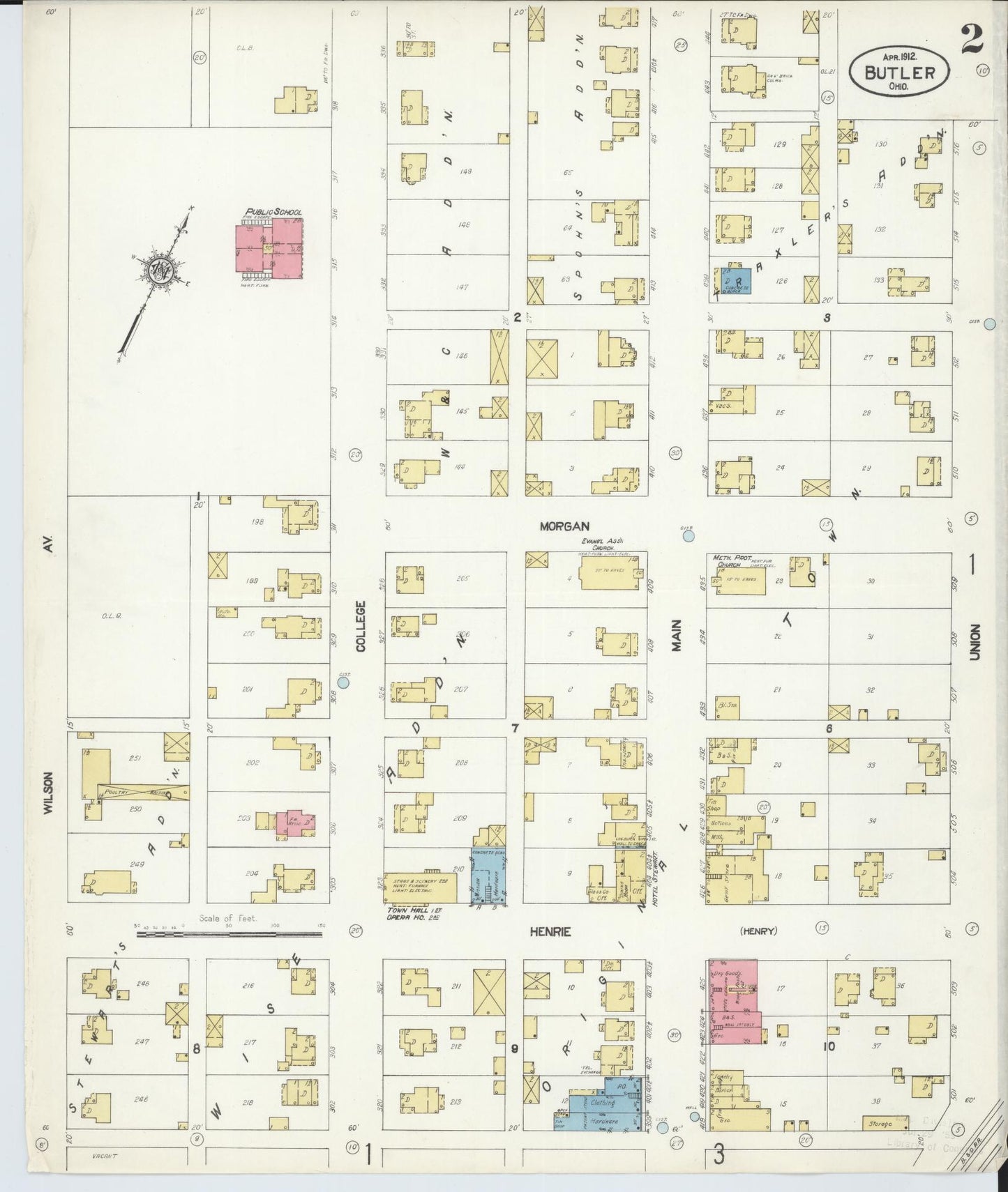 Sanborn Fire Insurance Map from Butler, Richland County, Ohio (1912), Sheet #0002 - Complete Map Set gallery image, historic Sanborn map, vintage wall art, Ohio Ohio