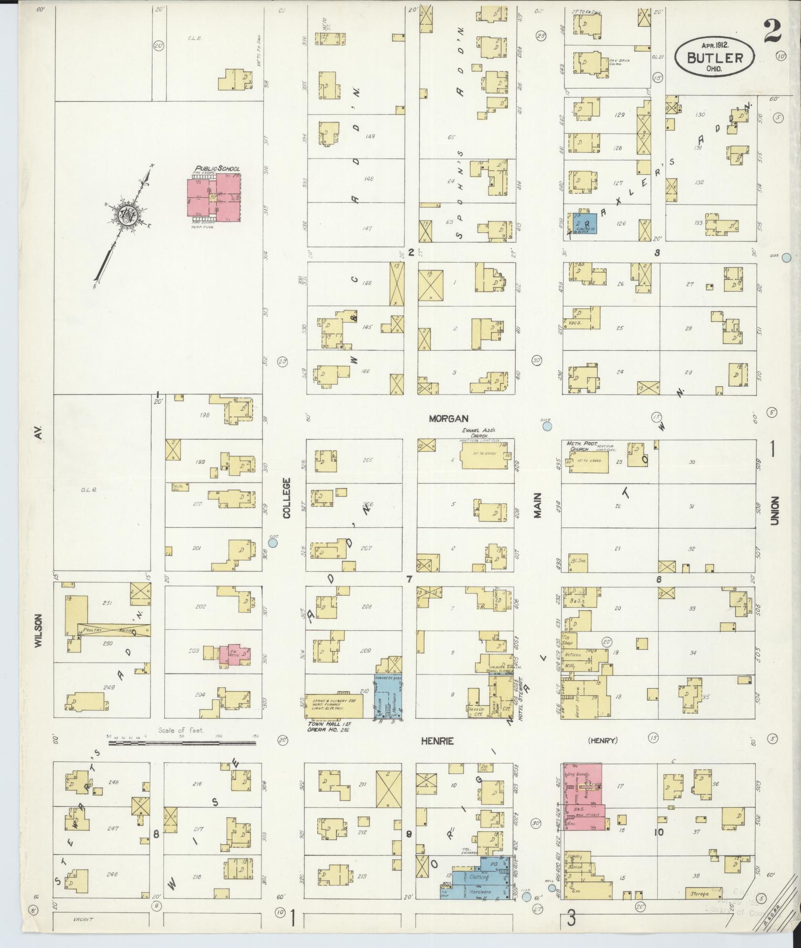 Sanborn Fire Insurance Map from Butler, Richland County, Ohio (1912), Sheet #0002 - Complete Map Set gallery image, historic Sanborn map, vintage wall art, Ohio Ohio