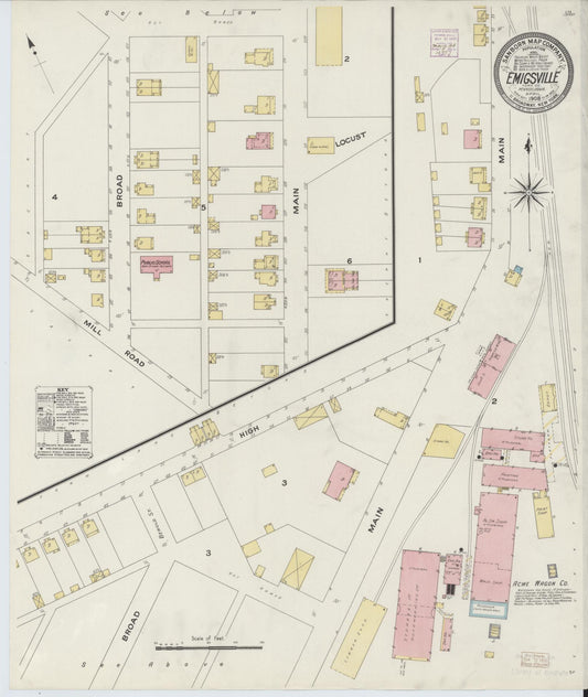 Sanborn Fire Insurance Map from Emigsville, York County, Pennsylvania (1908), Sheet #0001 - Historic Sanborn Fire Insurance Map Print, vintage old map wall art, antique decor, genealogy gift, Pennsylvania Pennsylvania map