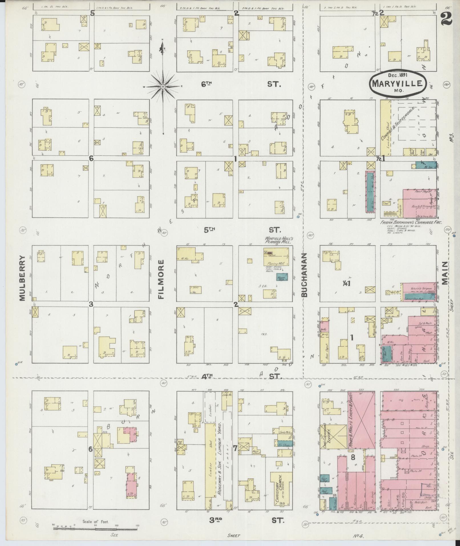 Sanborn Fire Insurance Map from Maryville, Nodaway County, Missouri (1891), Sheet #0002 - Complete Map Set gallery image, historic Sanborn map, vintage wall art, Missouri Missouri