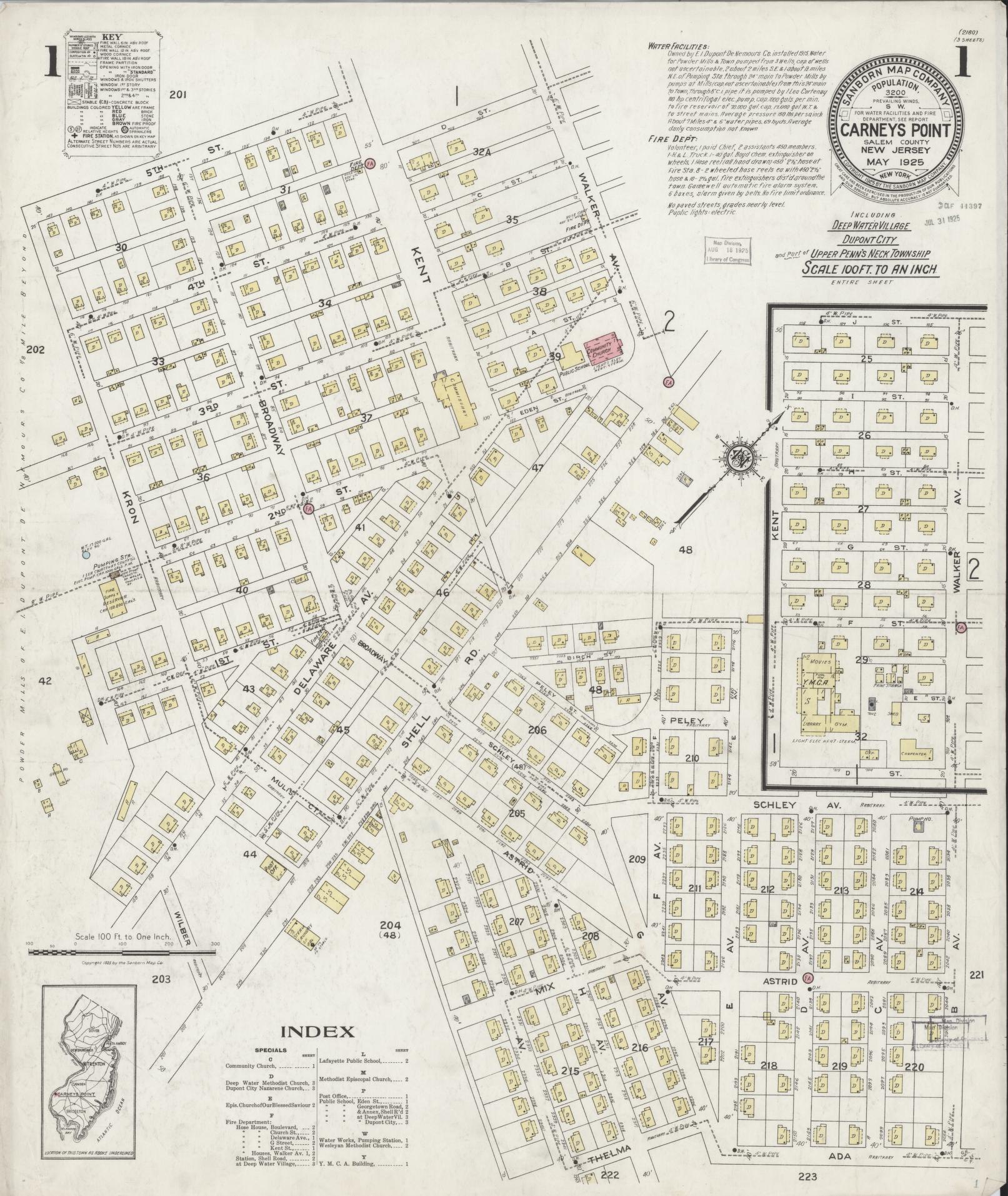 Sanborn Fire Insurance Map from Carneys Point, Salem County, New Jersey. (1925) – Historic Sanborn Fire Insurance Map Print