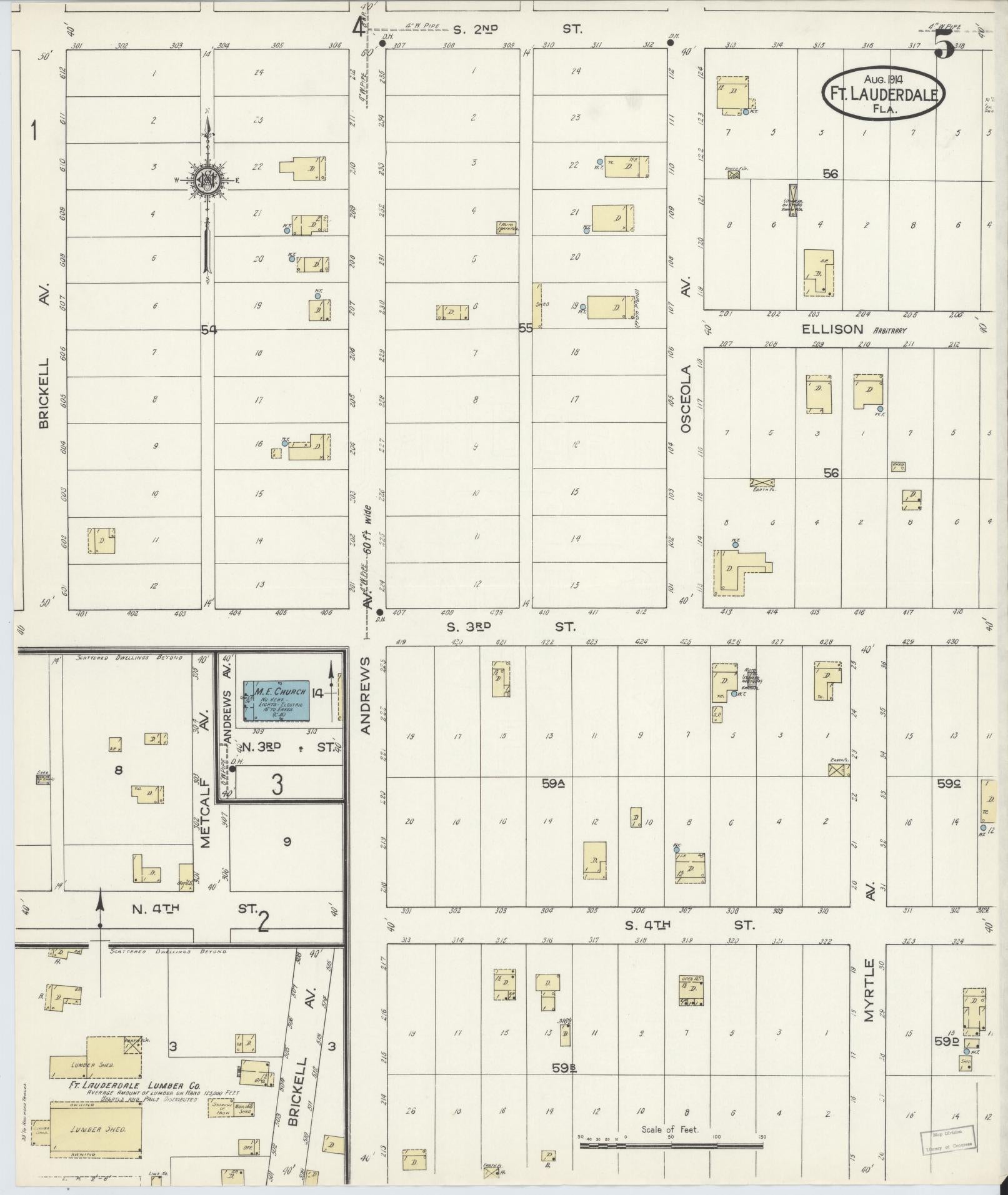 Sanborn Fire Insurance Map from Fort Lauderdale, Broward County, Florida (1914), Sheet #0005 - Historic Sanborn Fire Insurance Map Print, vintage old map wall art, antique decor, genealogy gift, Florida Florida map