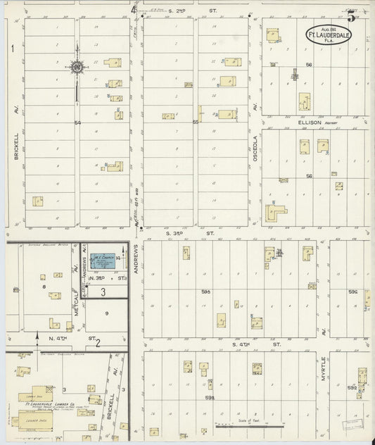 Sanborn Fire Insurance Map from Fort Lauderdale, Broward County, Florida (1914), Sheet #0005 - Historic Sanborn Fire Insurance Map Print, vintage old map wall art, antique decor, genealogy gift, Florida Florida map
