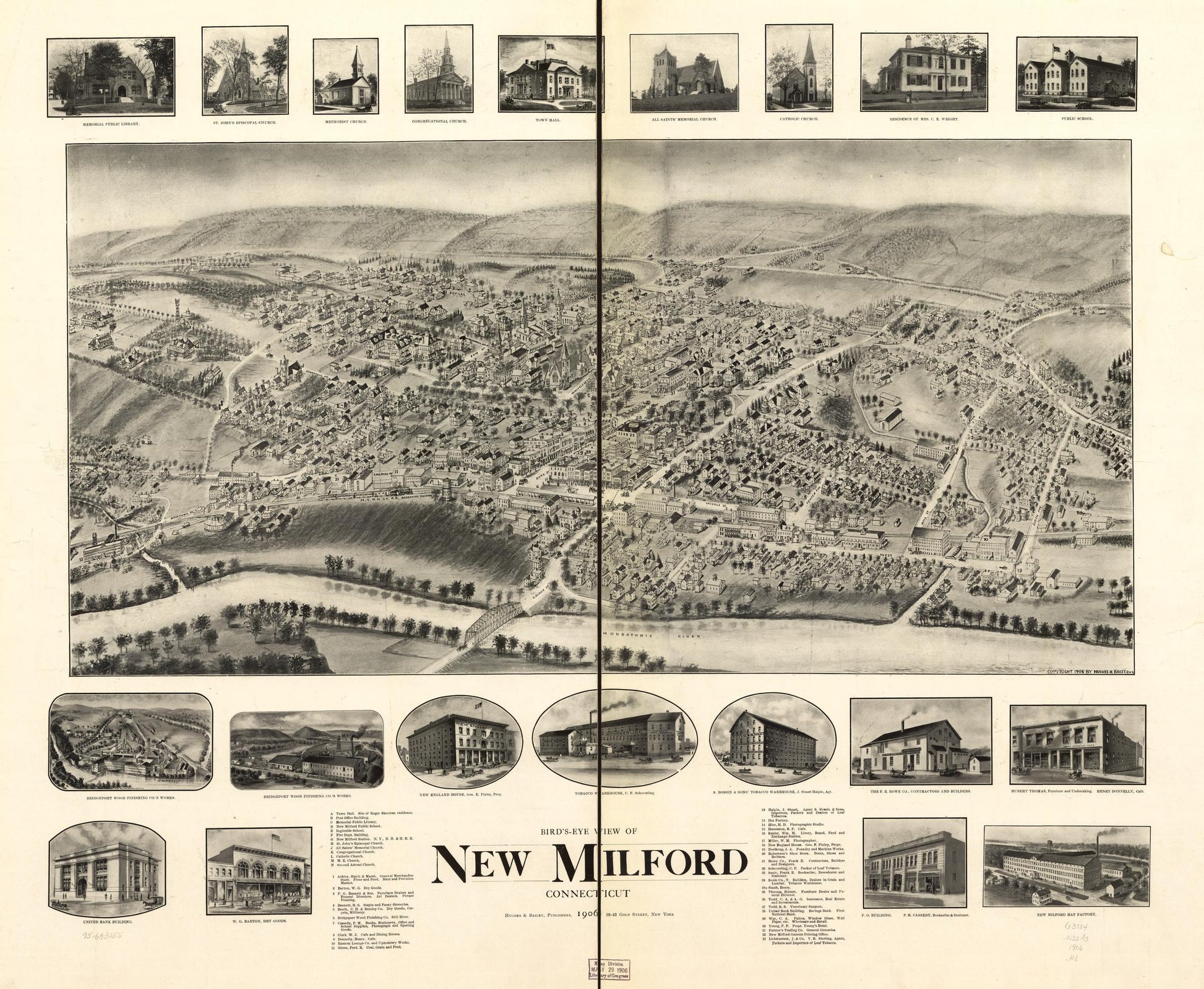 Bird's-eye-view of New Milford, Connecticut, 1906. (1906) – Historic Bird’s-Eye View Panorama Print