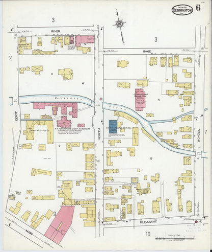 Sanborn Fire Insurance Map from Bennington, Bennington County, Vermont (1921), Sheet #0006 - Complete Map Set gallery image, historic Sanborn map, vintage wall art, Vermont Vermont