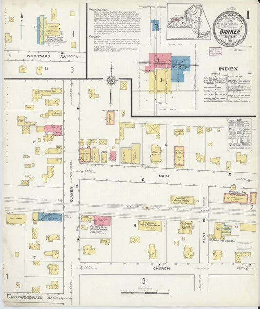 Sanborn Fire Insurance Map from Barker, Niagara County, New York (1916), Sheet #0001 - Historic Sanborn Fire Insurance Map Print, vintage old map wall art, antique decor, genealogy gift, New York New York map