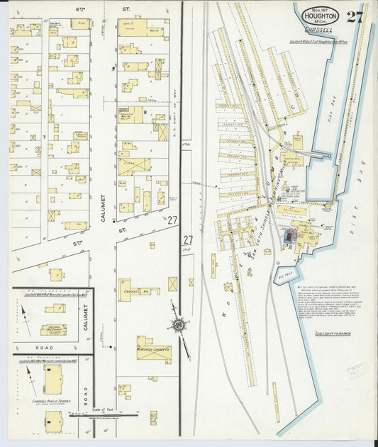 Sanborn Fire Insurance Map from Houghton, Houghton County, Michigan (1917), Sheet #0027 - Historic Sanborn Fire Insurance Map Print, vintage old map wall art, antique decor, genealogy gift, Michigan Michigan map