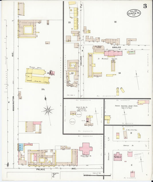 Sanborn Fire Insurance Map from Santa Fe, Santa Fe County, New Mexico (1898), Sheet #0003 - Historic Sanborn Fire Insurance Map Print, vintage old map wall art, antique decor, genealogy gift, New Mexico New Mexico map