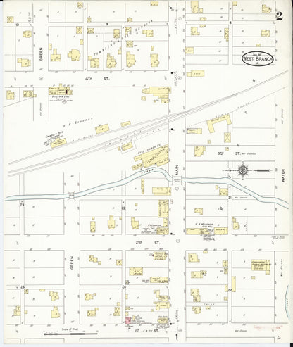 Sanborn Fire Insurance Map from West Branch, Cedar County, Iowa (1912), Sheet #0002 - Historic Sanborn Fire Insurance Map Print, vintage old map wall art
