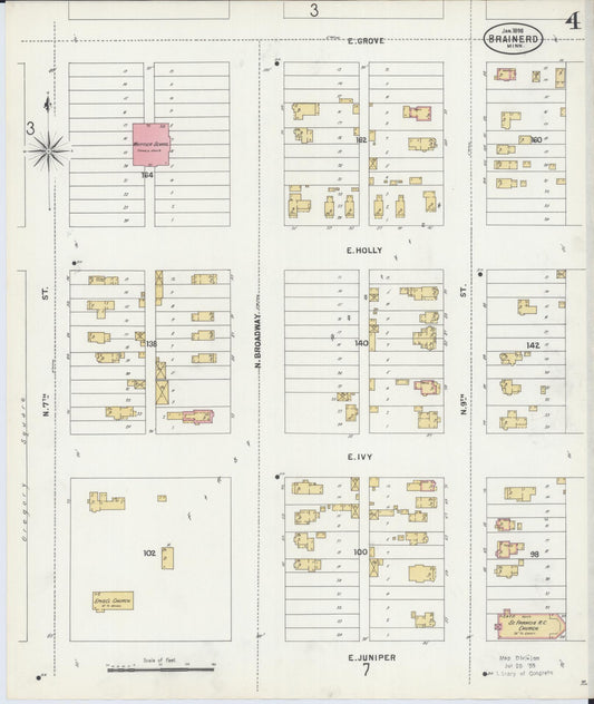 Sanborn Fire Insurance Map from Brainerd, Crow Wing County, Minnesota (1898), Sheet #0004 - Historic Sanborn Fire Insurance Map Print, vintage old map wall art, antique decor, genealogy gift, Minnesota Minnesota map