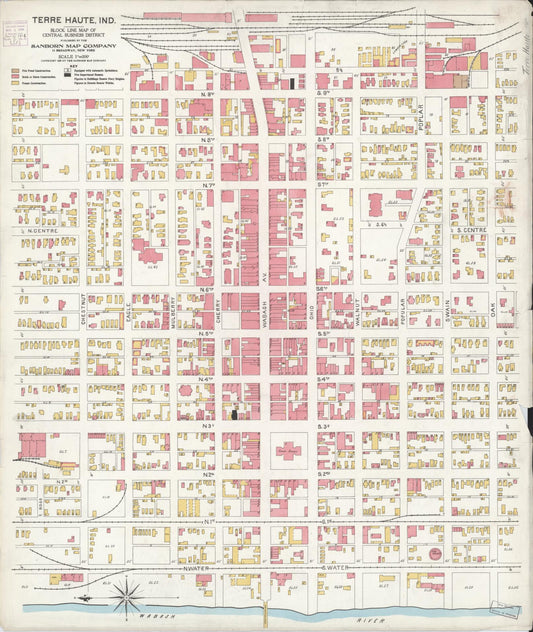 Sanborn Fire Insurance Map from Terre Haute, Vigo County, Indiana (1906), Sheet #0001 - Historic Sanborn Fire Insurance Map Print, vintage old map wall art, antique decor, genealogy gift, Indiana Indiana map