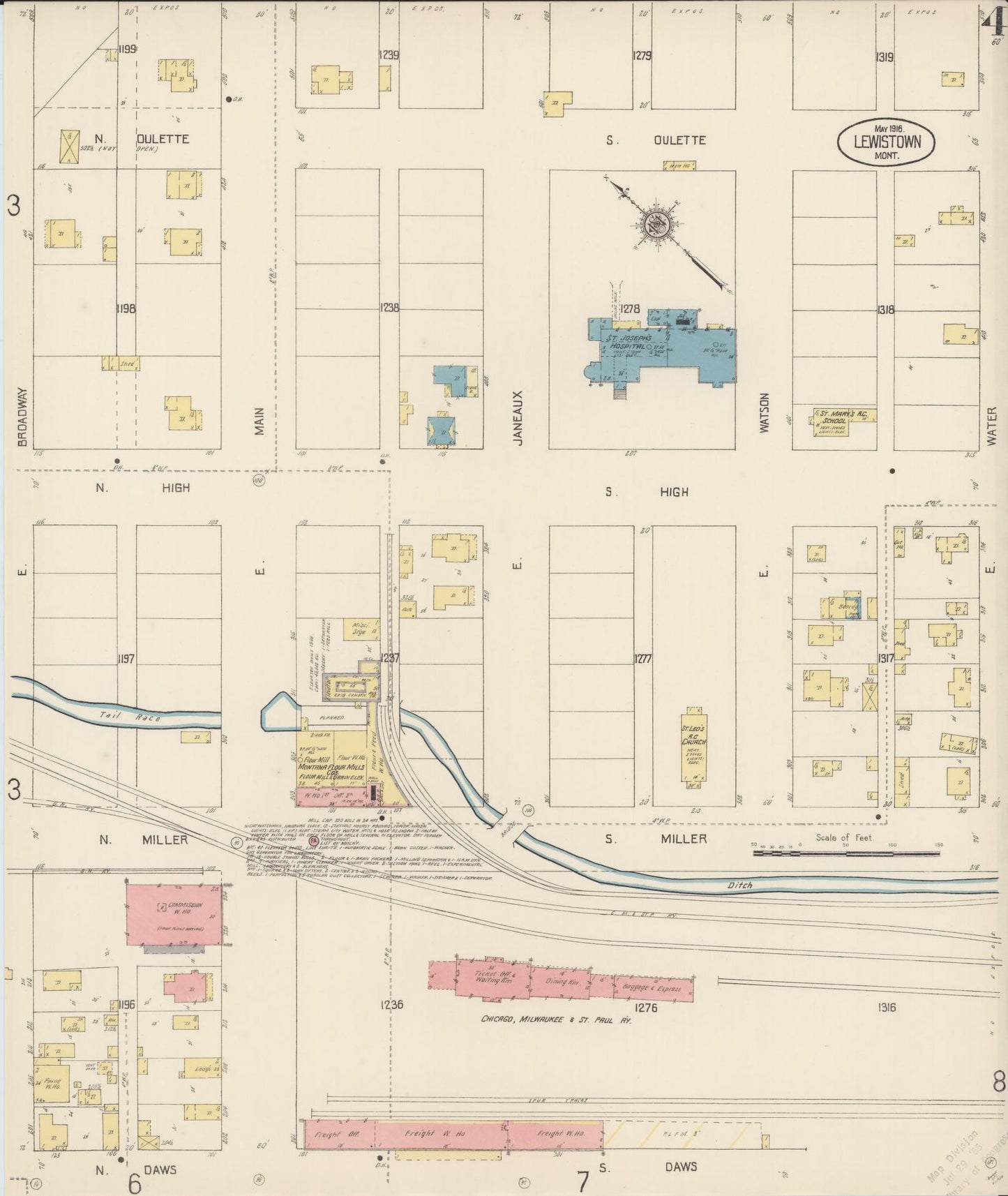 Sanborn Fire Insurance Map from Lewistown, Fergus County, Montana (1916), Sheet #0004 - Complete Map Set gallery image, historic Sanborn map, vintage wall art, Montana Montana