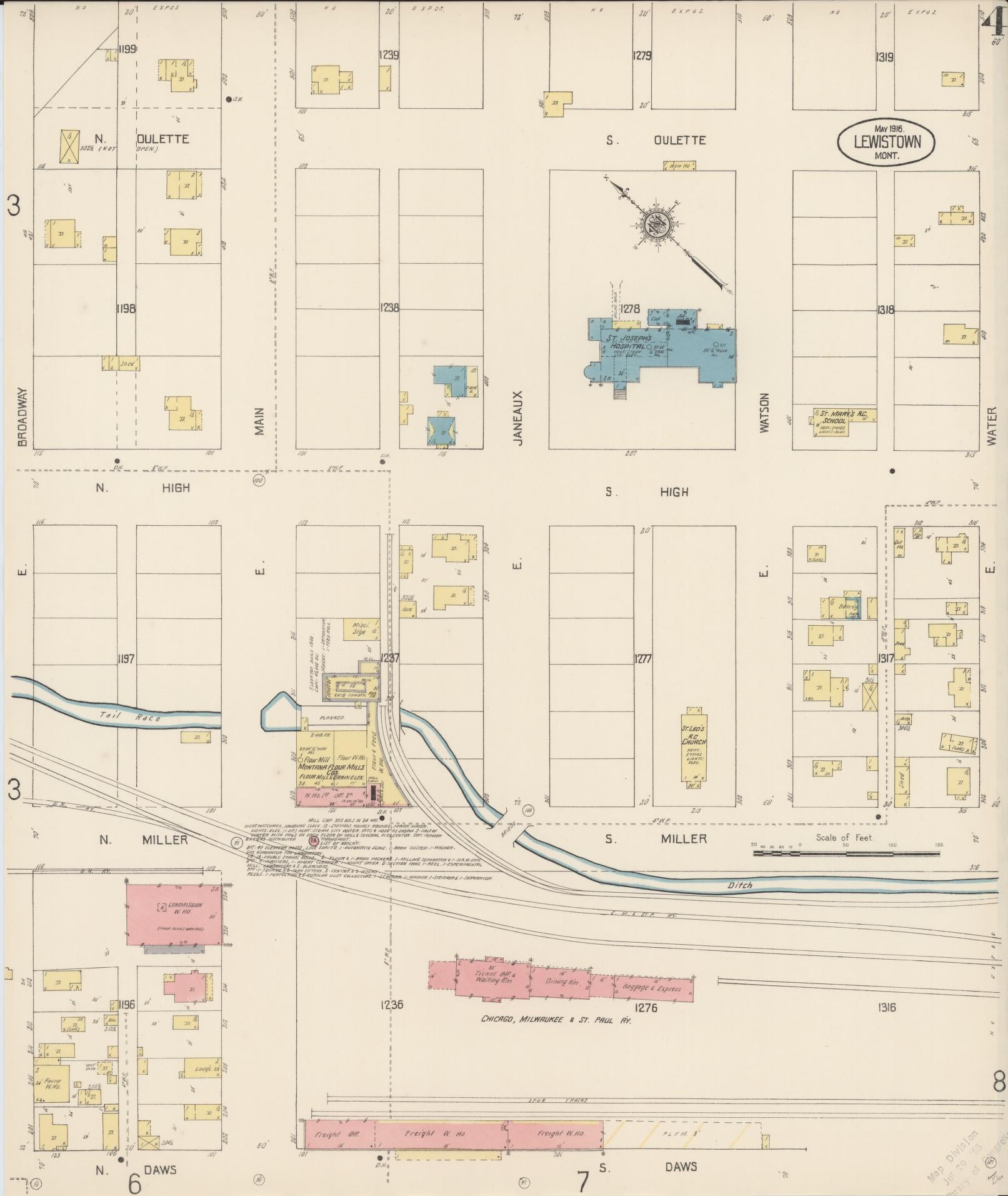 Sanborn Fire Insurance Map from Lewistown, Fergus County, Montana (1916), Sheet #0004 - Complete Map Set gallery image, historic Sanborn map, vintage wall art, Montana Montana