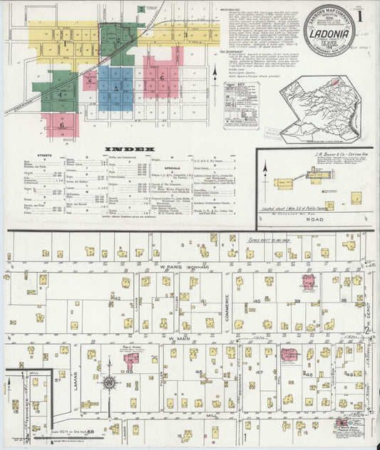Sanborn Fire Insurance Map from Ladonia, Fannin County, Texas (1919), Sheet #0001 - Historic Sanborn Fire Insurance Map Print, vintage old map wall art, antique decor, genealogy gift, Texas Texas map