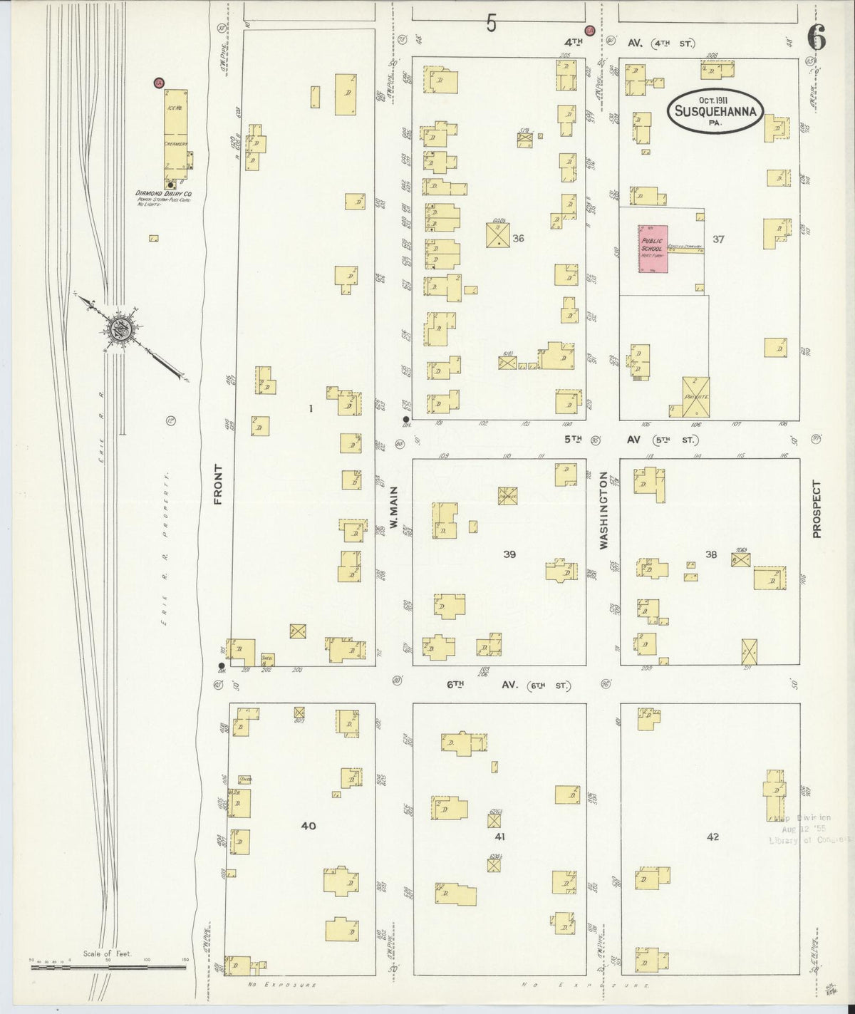 Sanborn Fire Insurance Map from Susquehanna, Susquehanna County, Pennsylvania (1911), Sheet #0006 - Historic Sanborn Fire Insurance Map Print, vintage old map wall art, antique decor, genealogy gift, Pennsylvania Pennsylvania map