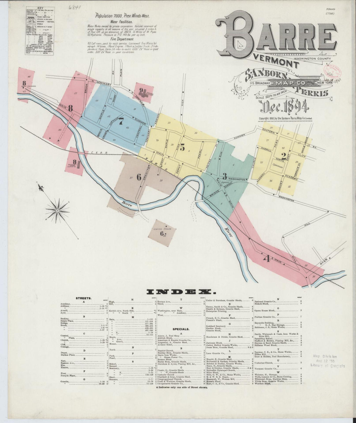 Sanborn Fire Insurance Map from Barre, Washington County, Vermont (1894), Sheet #0001 - Historic Sanborn Fire Insurance Map Print, vintage old map wall art, antique decor, genealogy gift, Vermont Vermont map