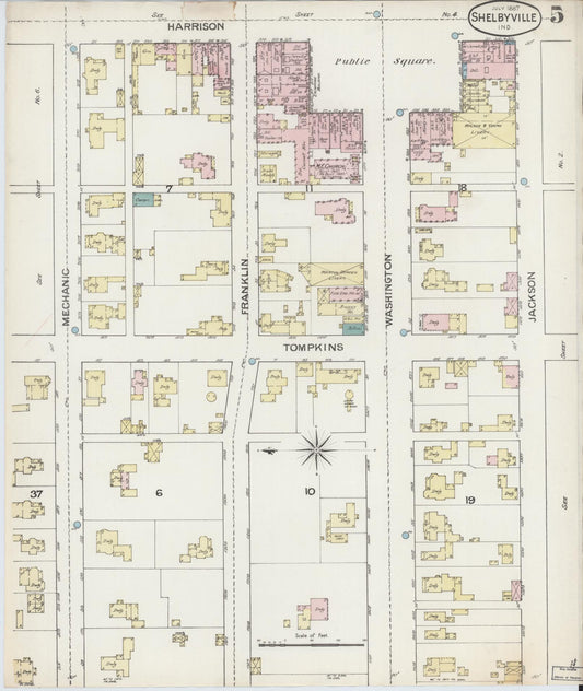 Sanborn Fire Insurance Map from Shelbyville, Shelby County, Indiana (1887), Sheet #0005 - Historic Sanborn Fire Insurance Map Print, vintage old map wall art, antique decor, genealogy gift, Indiana Indiana map