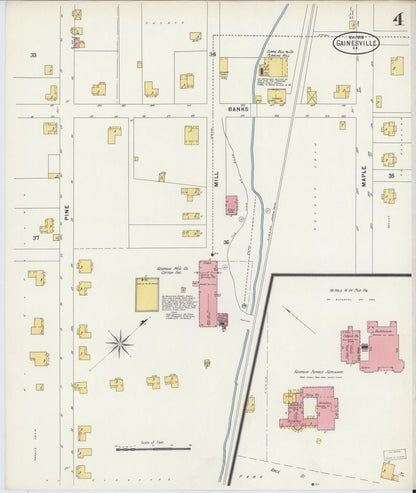 Sanborn Fire Insurance Map from Gainesville, Hall County, Georgia (1898), Sheet #0004 - Complete Map Set gallery image, historic Sanborn map, vintage wall art, Georgia Georgia